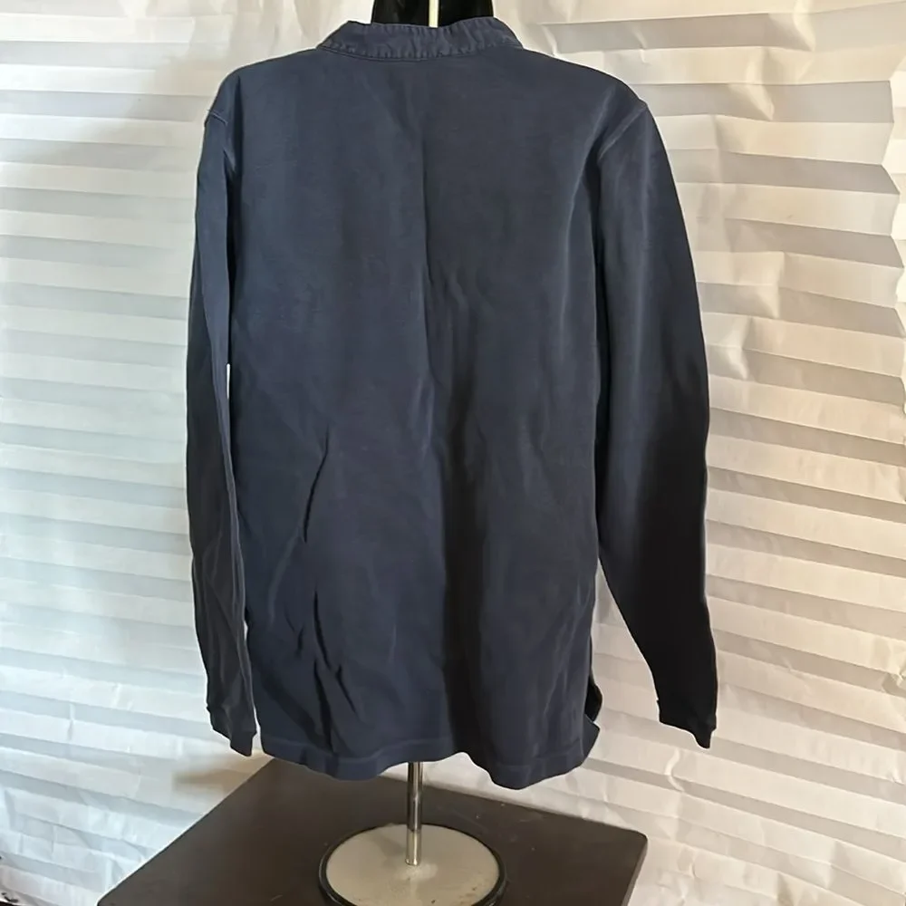 Denim & Co. Ribbed Henley Shirt Dark Blue Long Sleeve Top Size L Casual